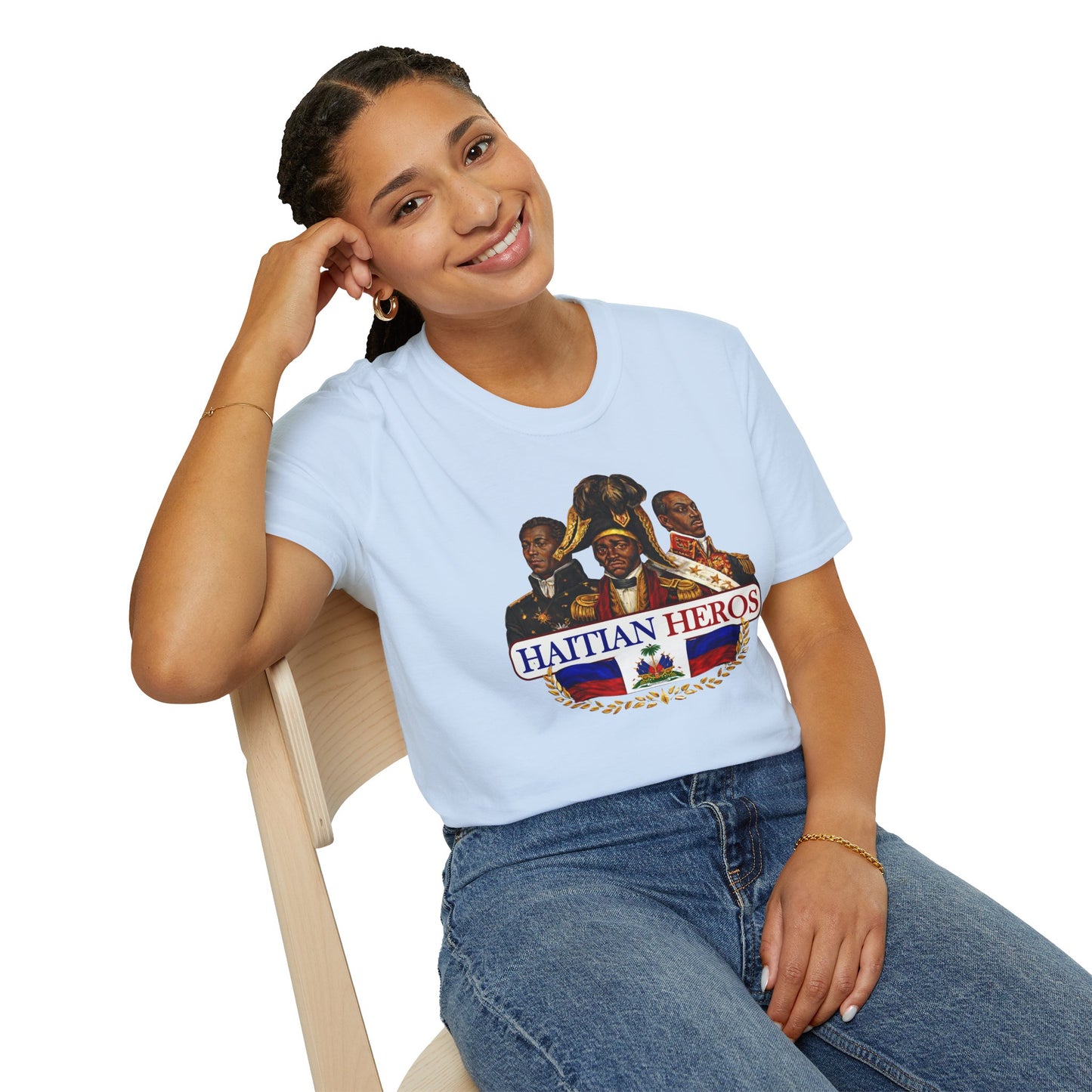 Haitian Heros T-Shirt — Haitian Coat of Arms Back & 'L'Union Fait La Force' Graphic