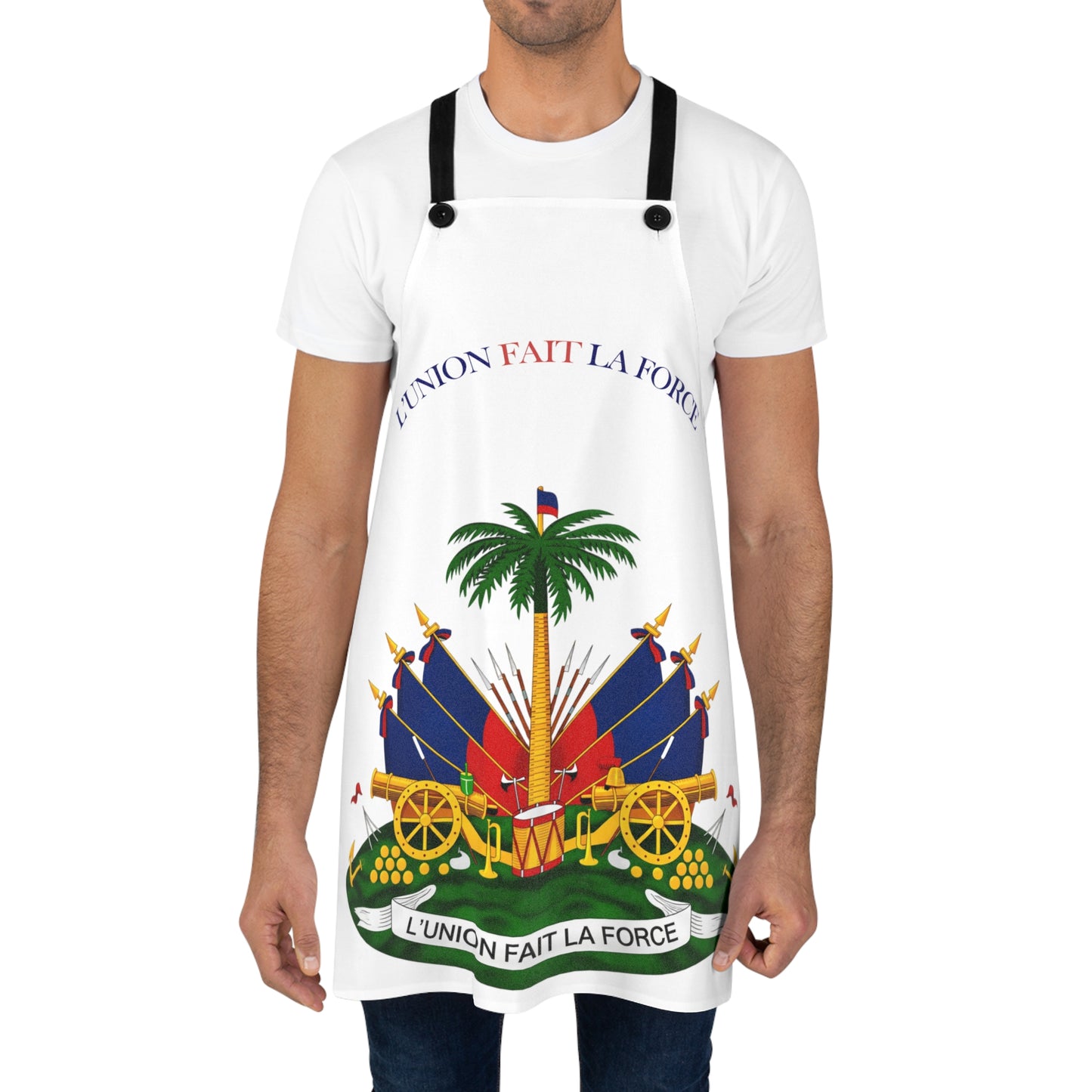 Haitian Coat of Arms Apron — "L'Union Fait La Force" Kitchen Apron