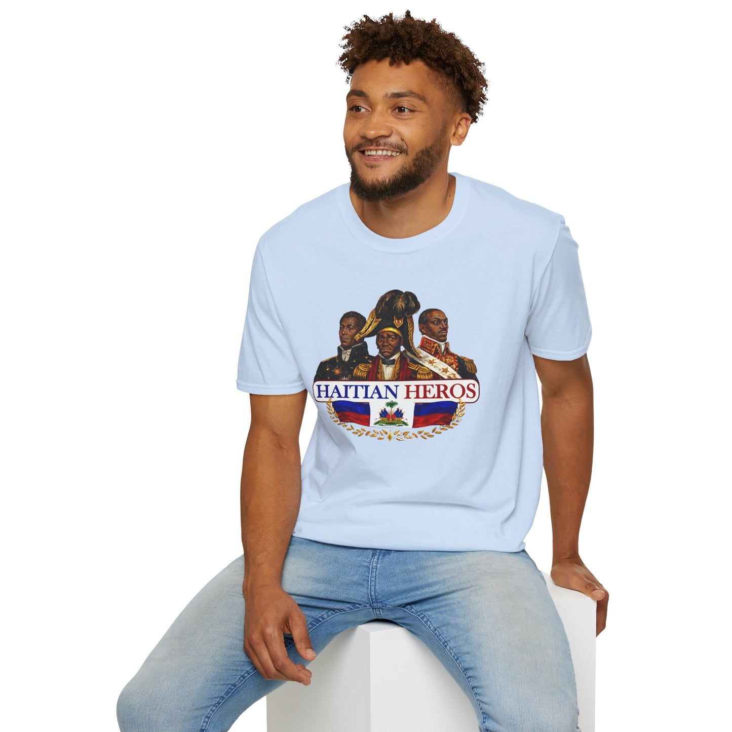 Haitian Heros T-Shirt — Haitian Coat of Arms Back & 'L'Union Fait La Force' Graphic