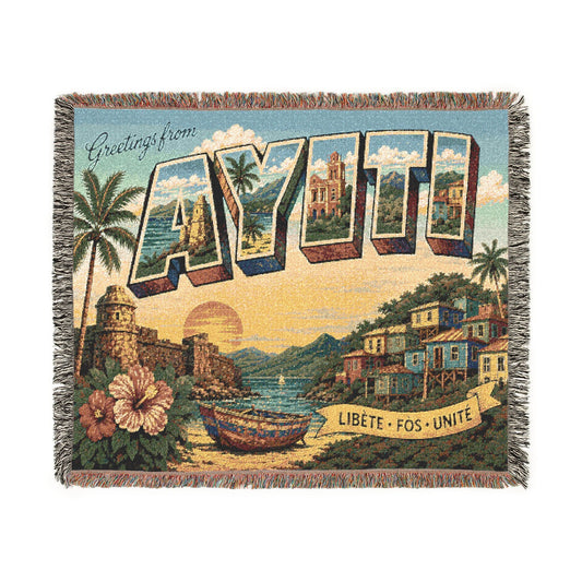 Ayiti Travel Throw Blanket – Vintage Postcard Woven Blanket