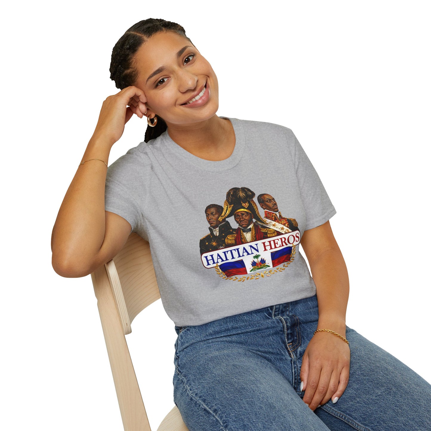 Haitian Heros T-Shirt — Haitian Coat of Arms Back & 'L'Union Fait La Force' Graphic