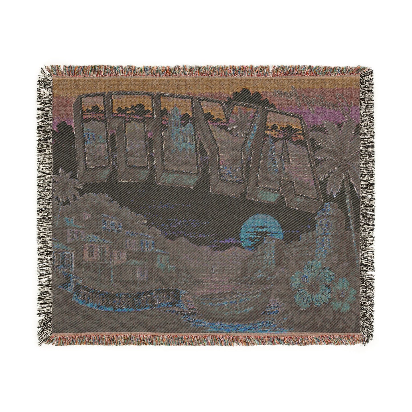 Ayiti Travel Throw Blanket – Vintage Postcard Woven Blanket