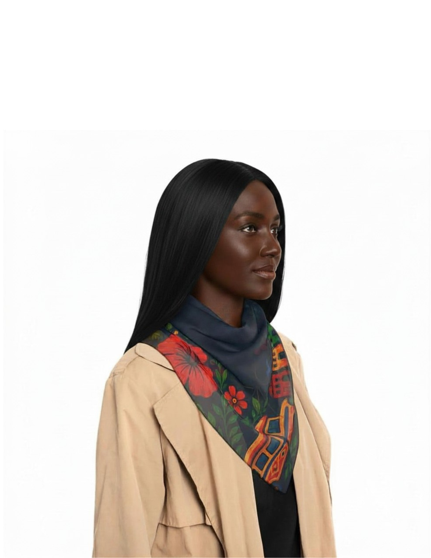 Haiti Folk Art Tropical Hibiscus Scarf — Island Floral Print Polyester Scarf