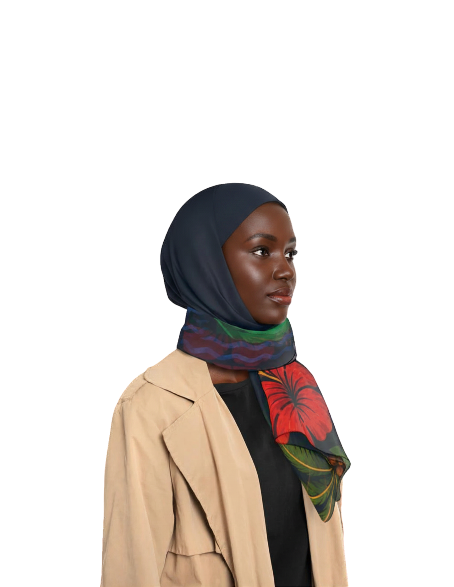 Haiti Folk Art Tropical Hibiscus Scarf — Island Floral Print Polyester Scarf