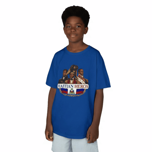Kids Tee — "Haitian Heros" Crested Shirt with Haitian Flag & Coat of Arms