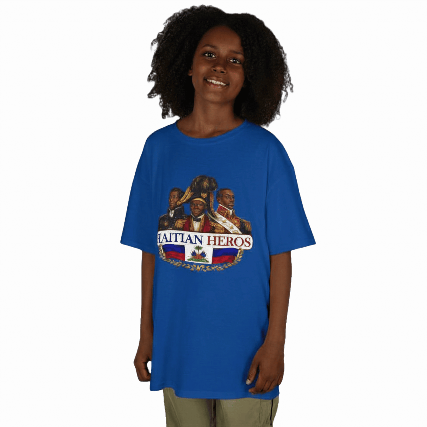 Kids Tee — "Haitian Heros" Crested Shirt with Haitian Flag & Coat of Arms