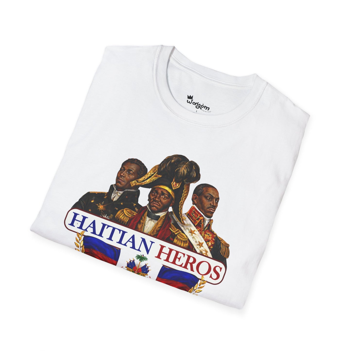 Haitian Heros T-Shirt — Haitian Coat of Arms Back & 'L'Union Fait La Force' Graphic