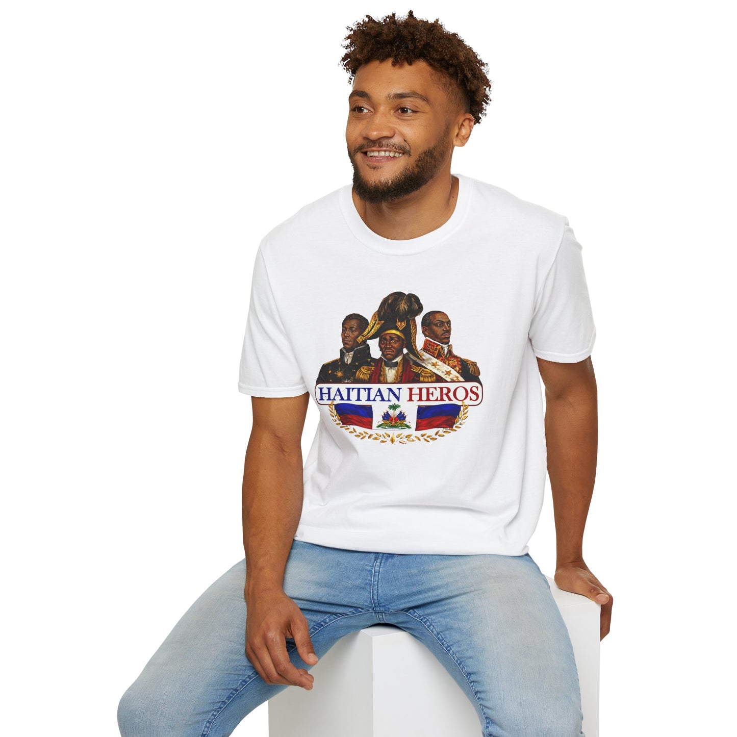 Haitian Heros T-Shirt — Haitian Coat of Arms Back & 'L'Union Fait La Force' Graphic