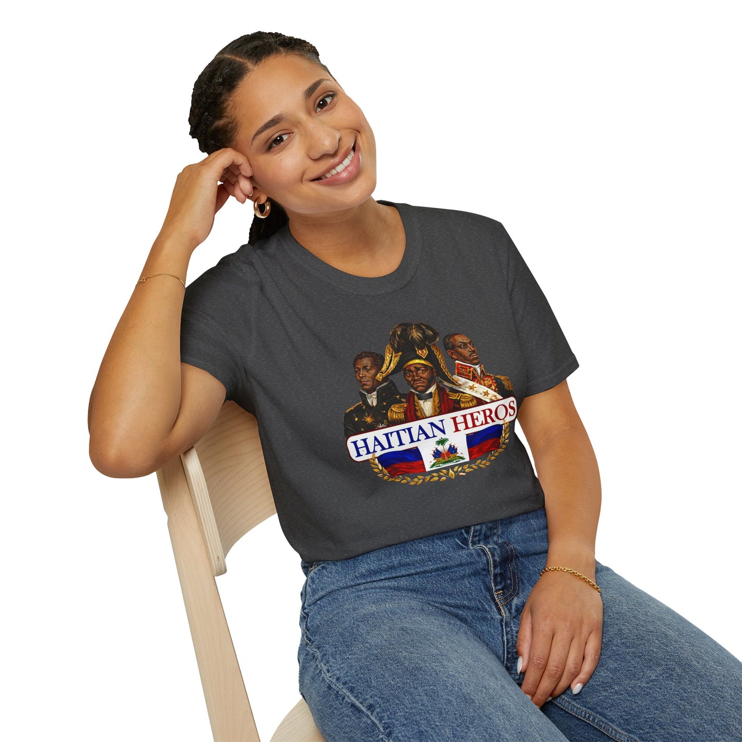 Haitian Heros T-Shirt — Haitian Coat of Arms Back & 'L'Union Fait La Force' Graphic