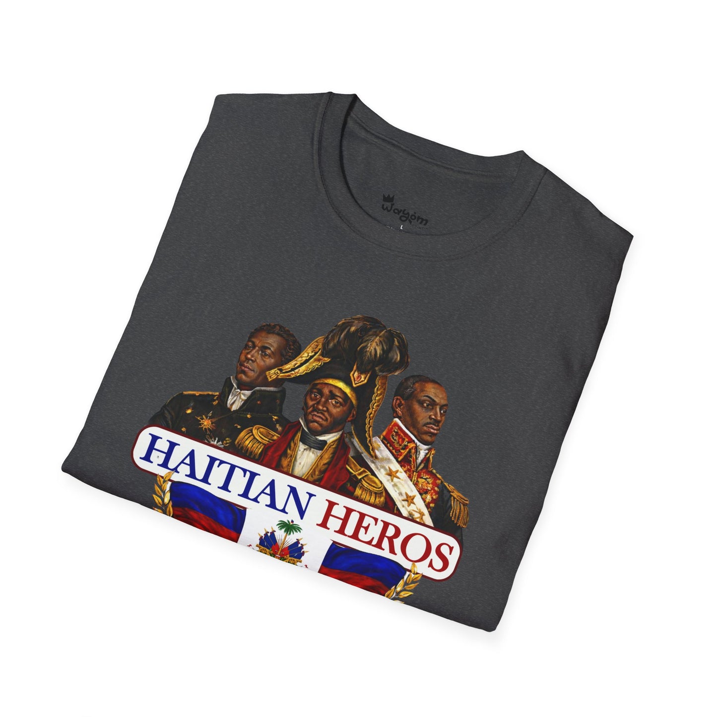 Haitian Heros T-Shirt — Haitian Coat of Arms Back & 'L'Union Fait La Force' Graphic
