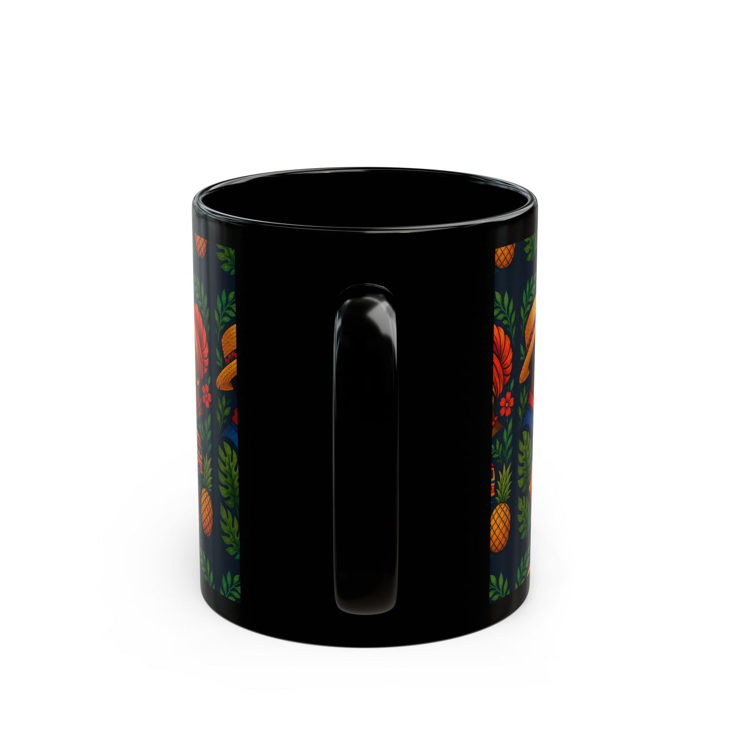 Ayiti Folk Art  Black Mug — Tropical Floral Kreyol Heritage Coffee Cup (11oz/15oz)