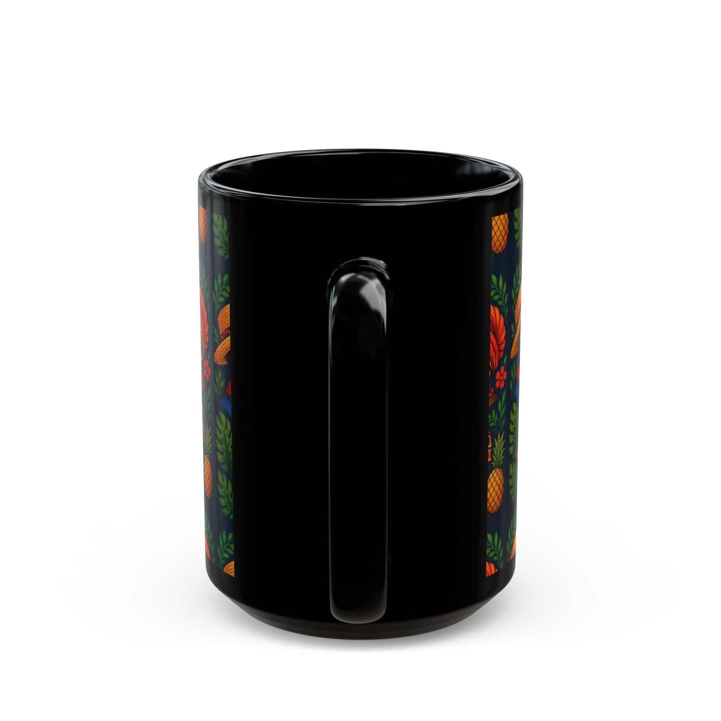 Ayiti Folk Art  Black Mug — Tropical Floral Kreyol Heritage Coffee Cup (11oz/15oz)
