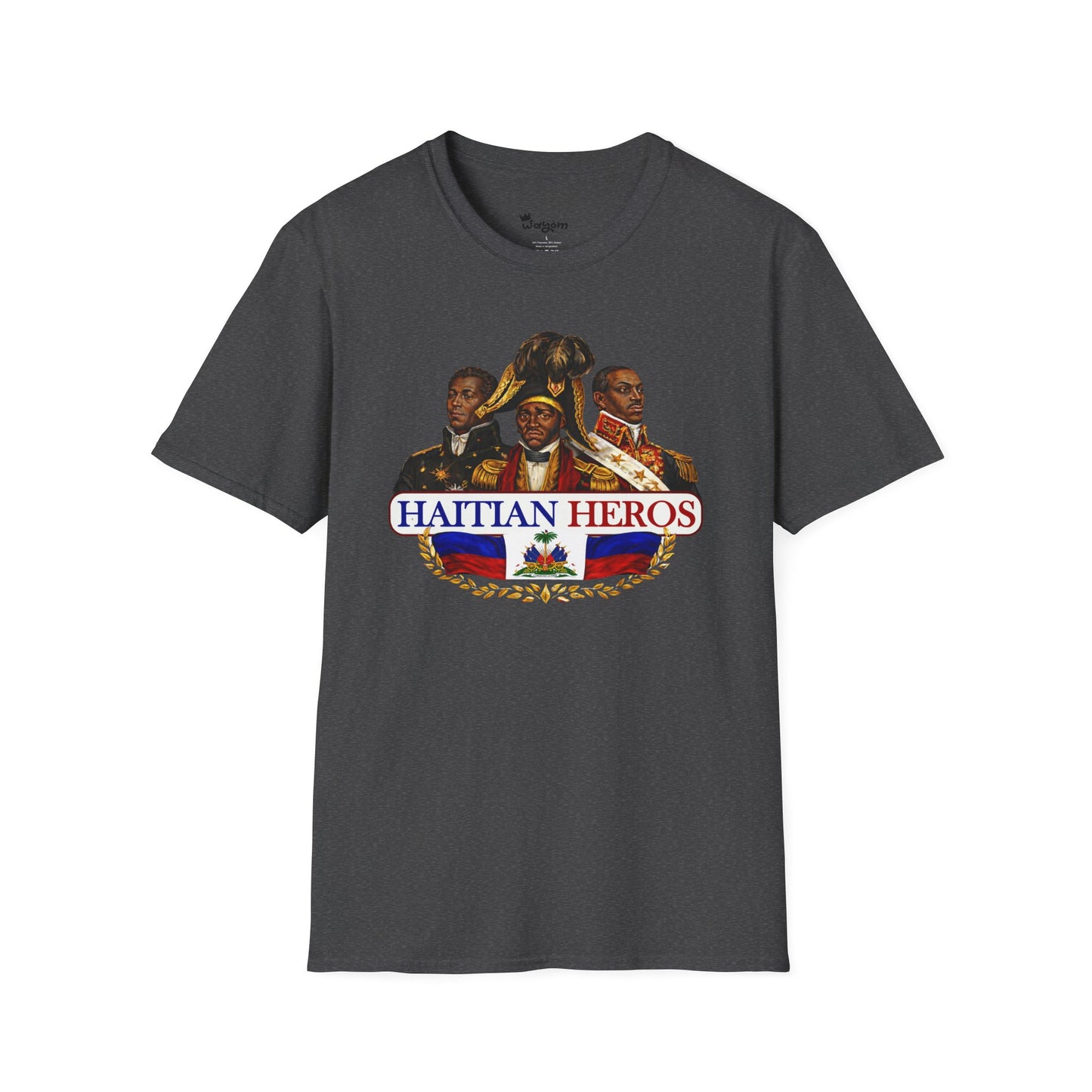 Haitian Heros T-Shirt — Haitian Coat of Arms Back & 'L'Union Fait La Force' Graphic