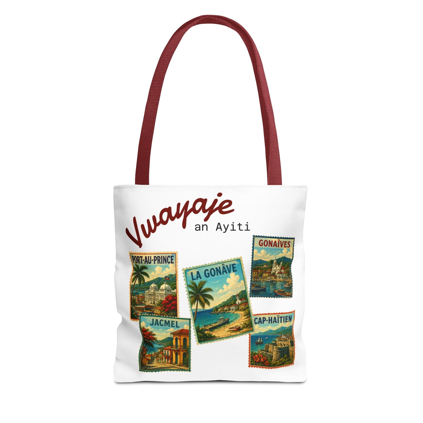 Haitian Vintage Postcards Tote Bag — 'Vwayaje an Ayiti' Travel Souvenir Tote