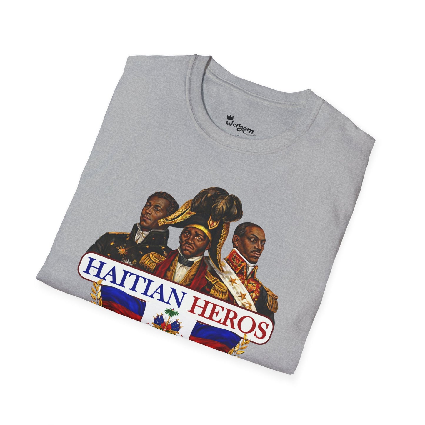 Haitian Heros T-Shirt — Haitian Coat of Arms Back & 'L'Union Fait La Force' Graphic