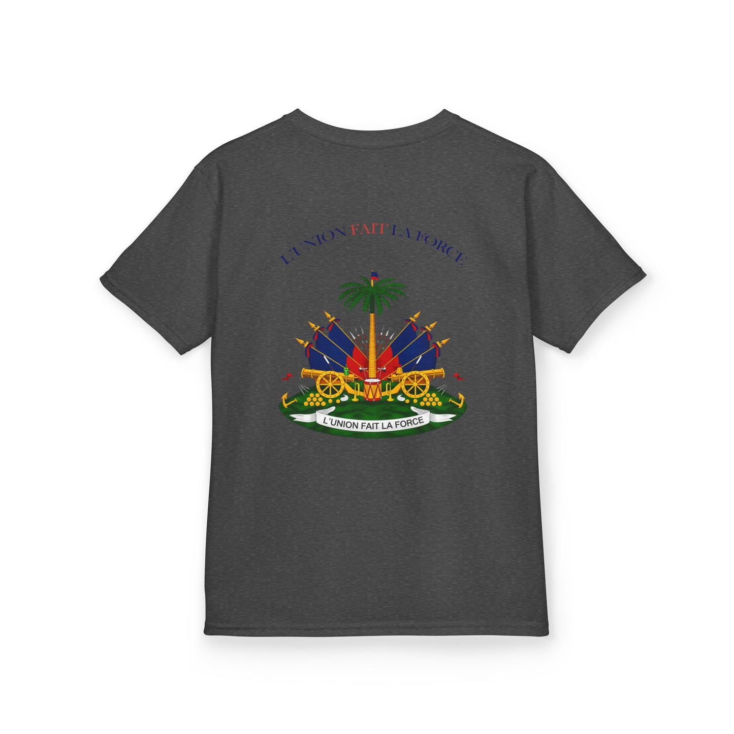 Kids Tee — "Haitian Heros" Crested Shirt with Haitian Flag & Coat of Arms