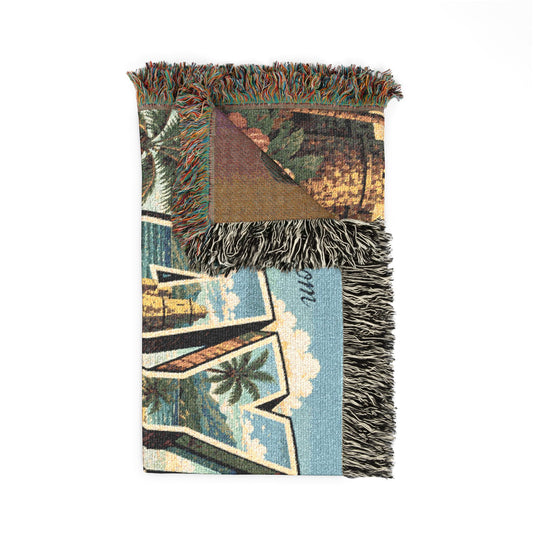 Ayiti Travel Throw Blanket – Vintage Postcard Woven Blanket