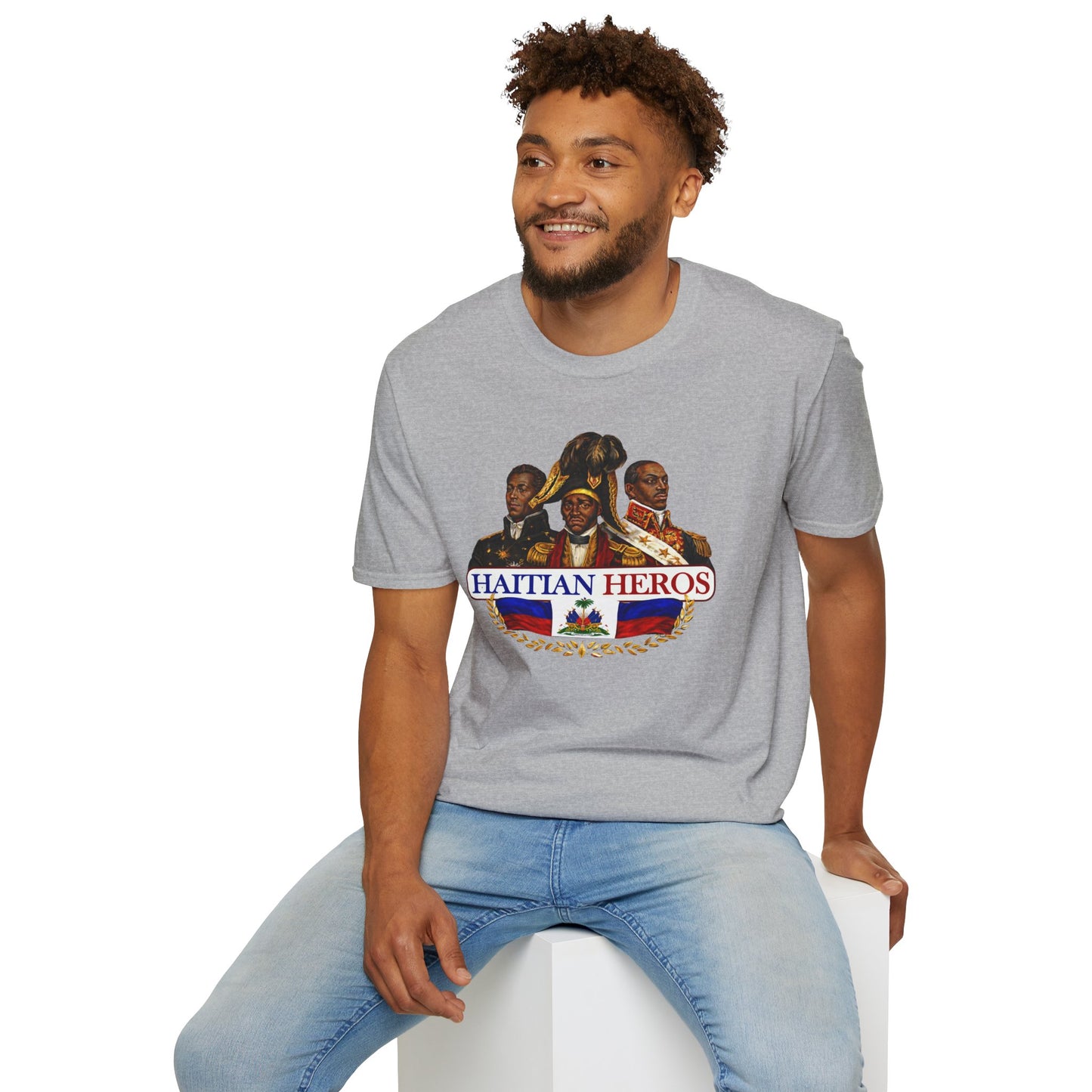 Haitian Heros T-Shirt — Haitian Coat of Arms Back & 'L'Union Fait La Force' Graphic