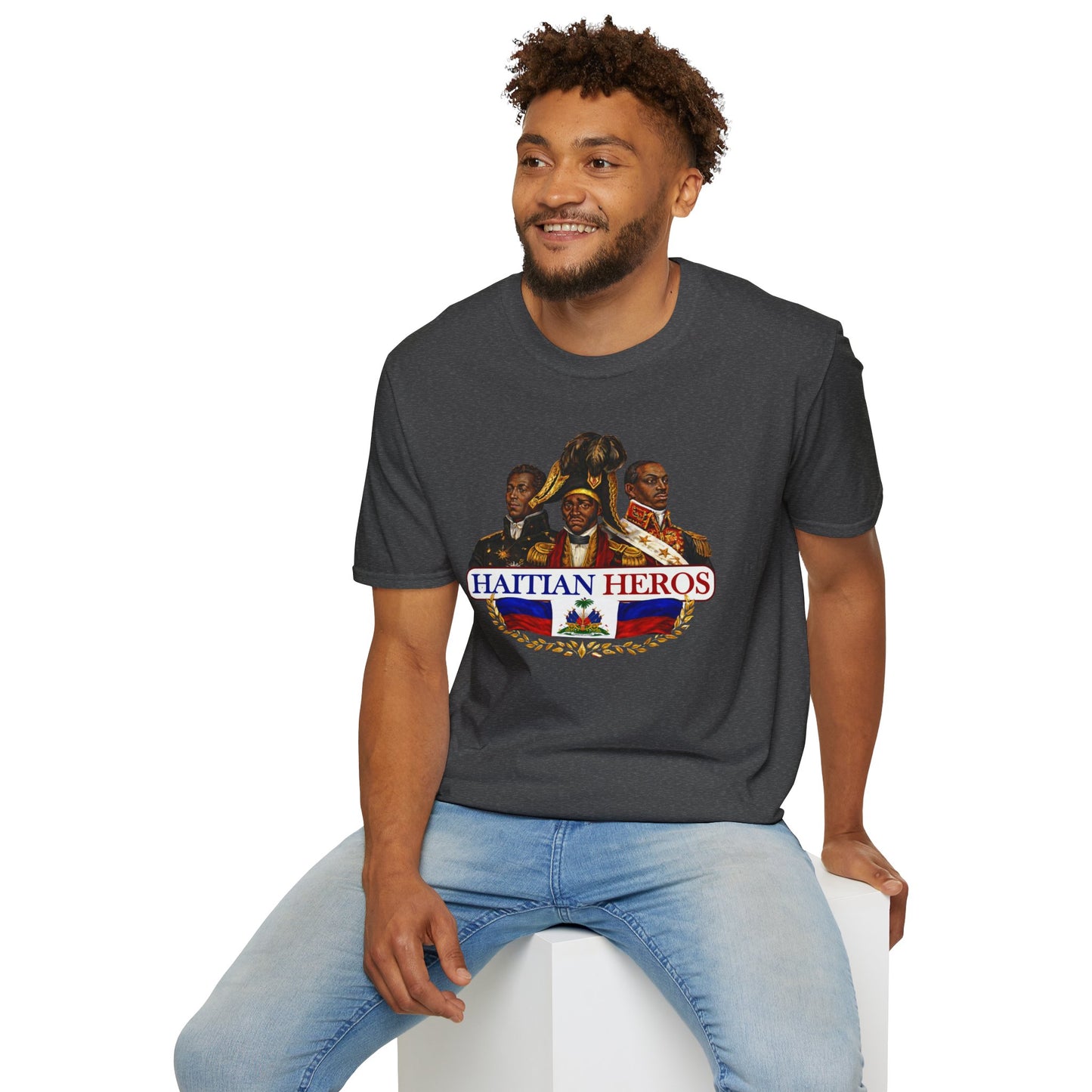 Haitian Heros T-Shirt — Haitian Coat of Arms Back & 'L'Union Fait La Force' Graphic