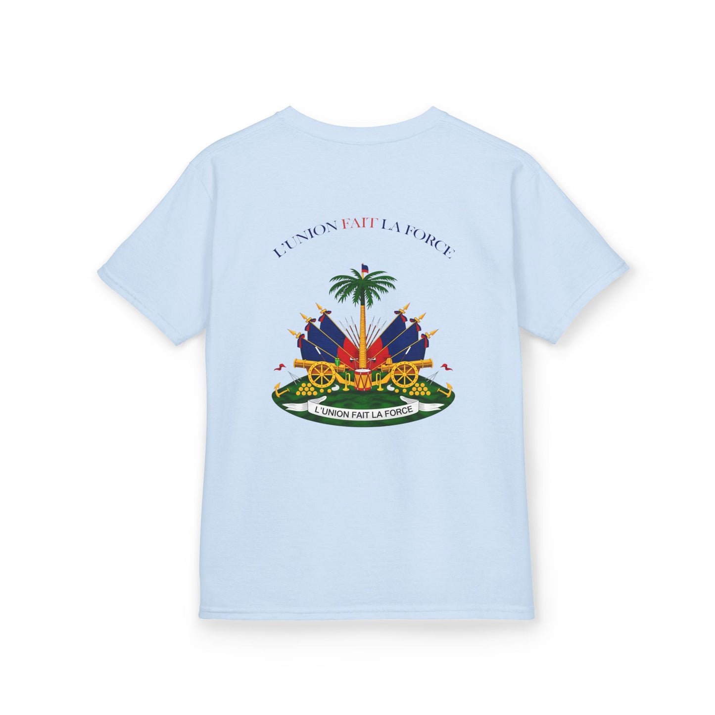 Kids Tee — "Haitian Heros" Crested Shirt with Haitian Flag & Coat of Arms