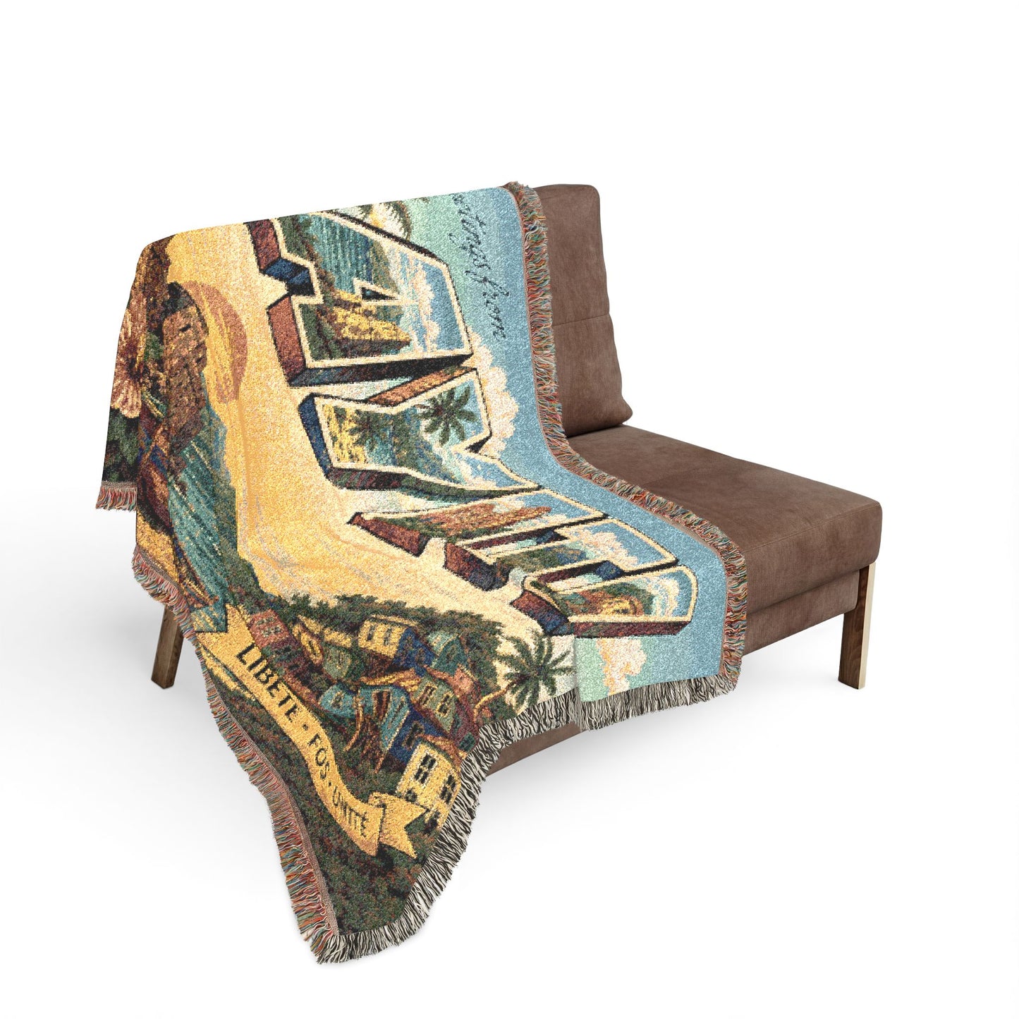 Ayiti Travel Throw Blanket – Vintage Postcard Woven Blanket