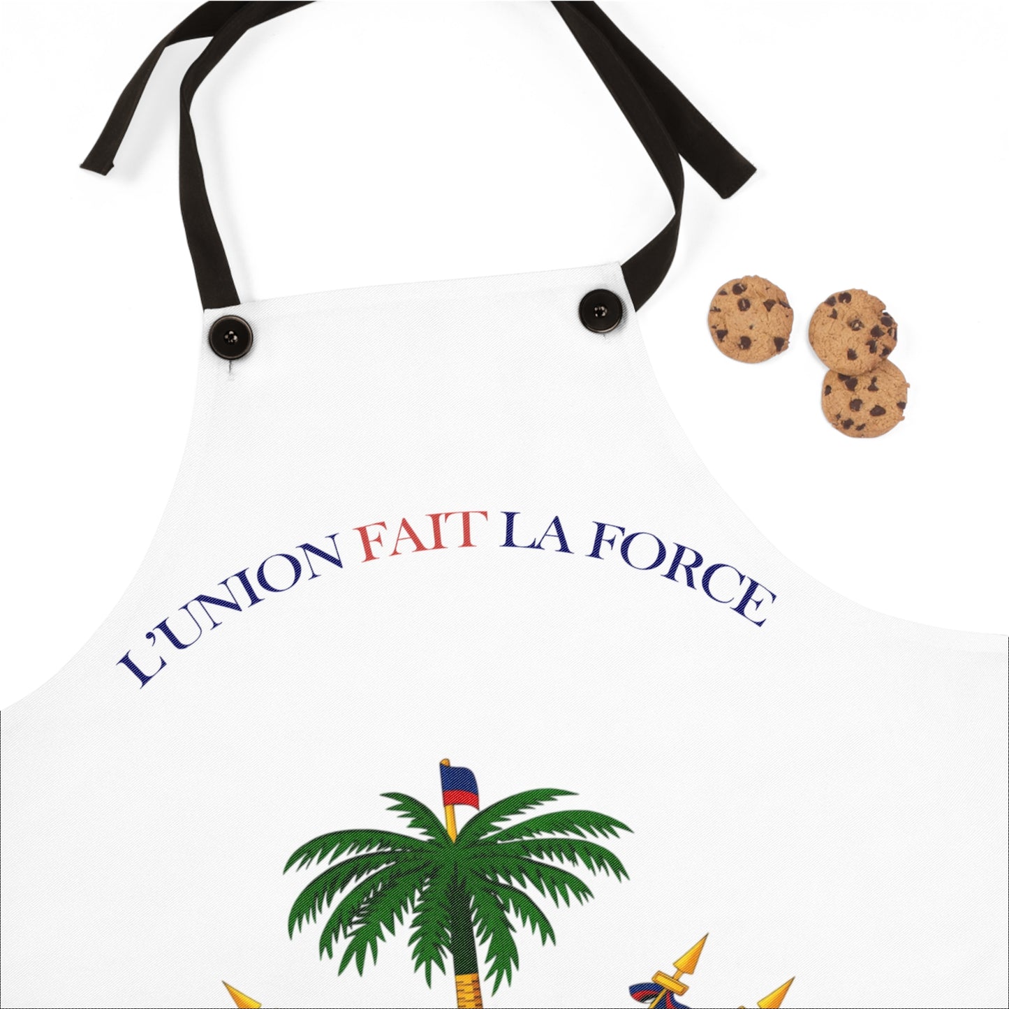 Haitian Coat of Arms Apron — "L'Union Fait La Force" Kitchen Apron