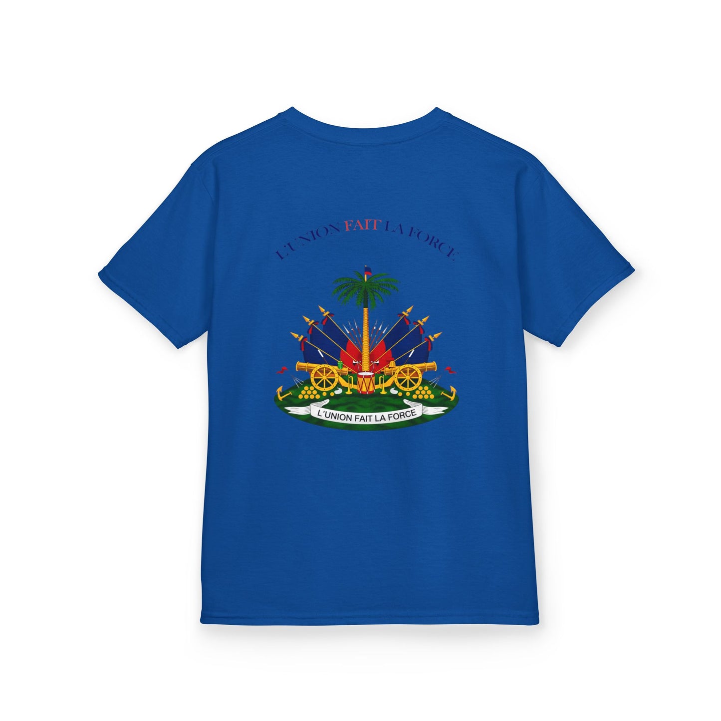Kids Tee — "Haitian Heros" Crested Shirt with Haitian Flag & Coat of Arms