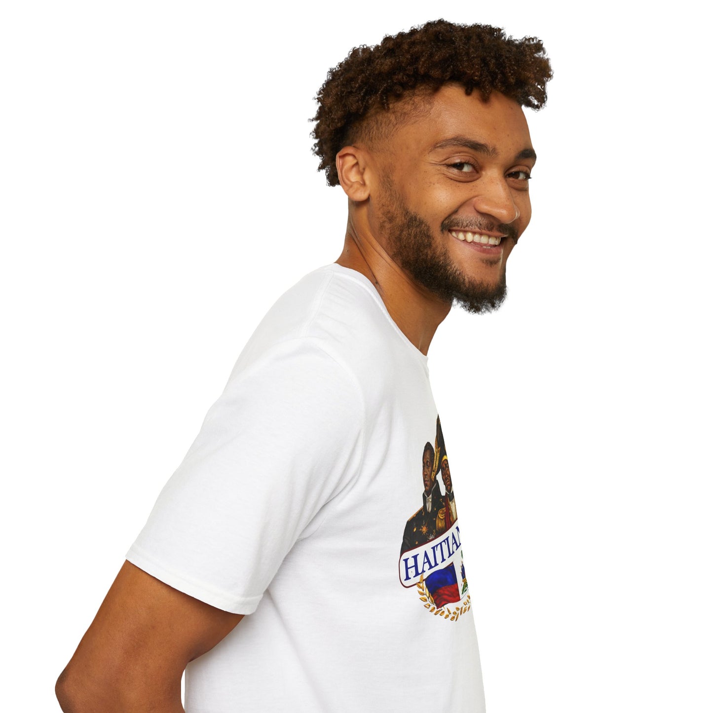 Haitian Heros T-Shirt — Haitian Coat of Arms Back & 'L'Union Fait La Force' Graphic