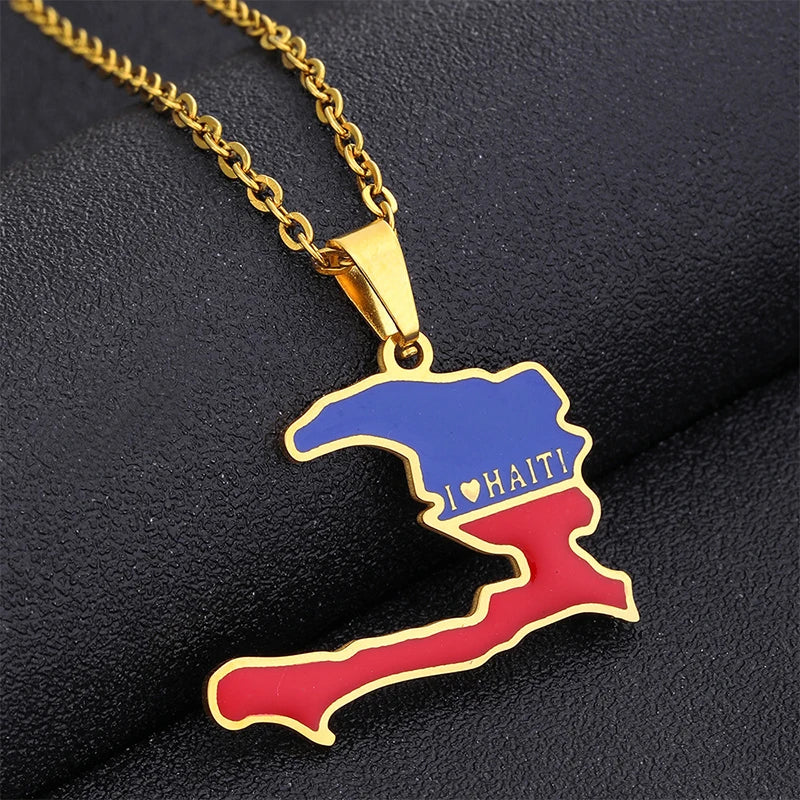 Stainless Steel Enamel Haiti Necklace- Unisex Titanium Steel Pendant Necklaces