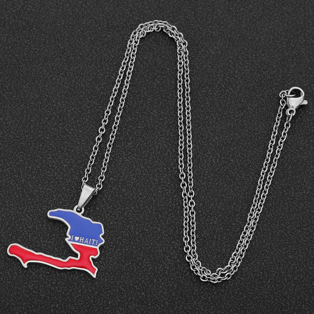 Stainless Steel Enamel Haiti Necklace- Unisex Titanium Steel Pendant Necklaces