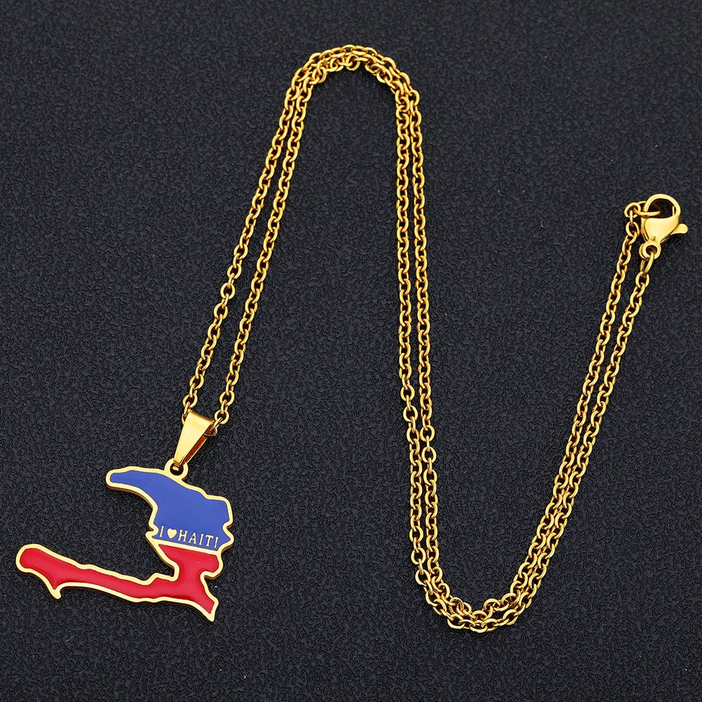 Stainless Steel Enamel Haiti Necklace- Unisex Titanium Steel Pendant Necklaces