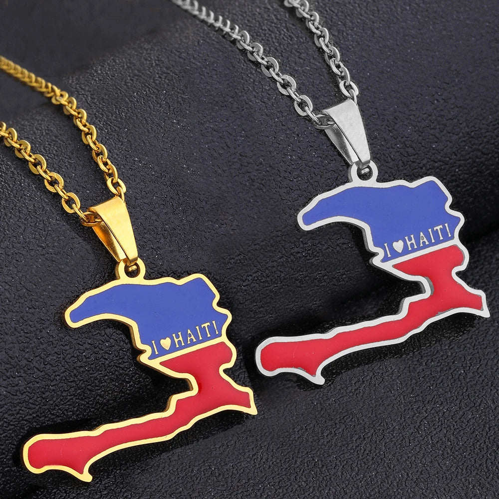Stainless Steel Enamel Haiti Necklace- Unisex Titanium Steel Pendant Necklaces