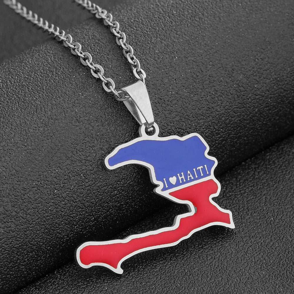Stainless Steel Enamel Haiti Necklace- Unisex Titanium Steel Pendant Necklaces